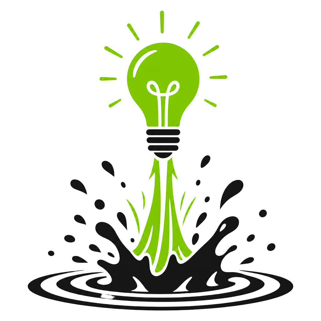 A green idea launching out of an ink splash